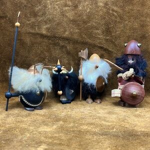 Vintage Furry Wood Viking Figurines (Lot #1)